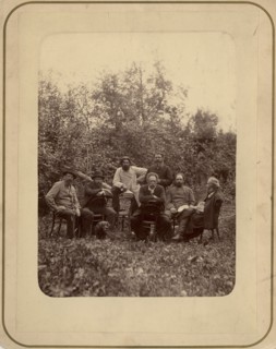 A group of Krasnoyarsk residents hunting in the Minusinsk district, on the Yenisei River, 1888. Creator: Akselrod.