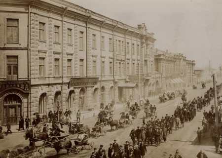 Festive procession of firefighters along Bolshaya Street in Krasnoyarsk, 1902. Creator: Unknown.