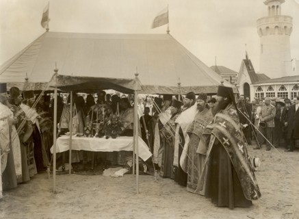 Prayer service before the opening of the exhibition, 1911. Creator: A. A. Antonov.