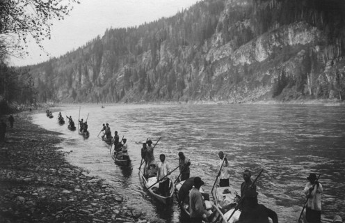 Lifting the Expedition Boats to the Mrasskii Rapid, Below the Shadrovo Ulus, 1913. Creator: GI Ivanov.