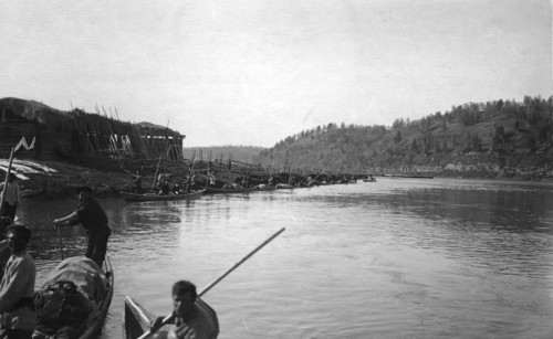 Members of the Land-Management Expedition on the Boats on the Tom' River, Between..., 1913. Creator: GI Ivanov.
