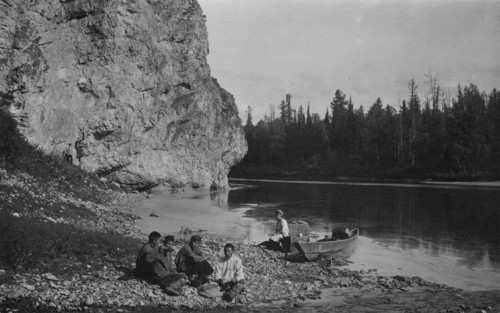 Members of the Expedition at Dinner on the Shore of the Mrassu River Near the Saga Ulus, 1913. Creator: GI Ivanov.