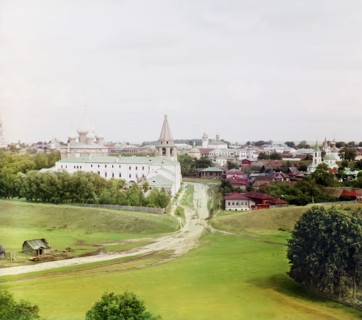 General view of Suzdal with a cathedral from the bell tower of the Dimitrievskaia Church, 1912. Creator: Sergey Mikhaylovich Prokudin-Gorsky.