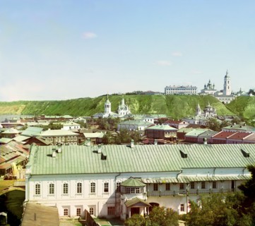 View of the city of Tobolsk from the bell tower of the Church of the Transfiguration..., 1912. Creator: Sergey Mikhaylovich Prokudin-Gorsky.