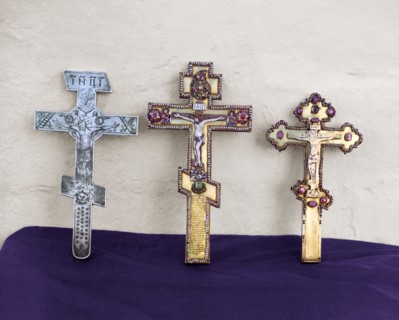 Crosses - A gift from Fedor, Kirill and Nataliia Naryshkin, Trinity Monastery, Aleksandrov, 1911. Creator: Sergey Mikhaylovich Prokudin-Gorsky.
