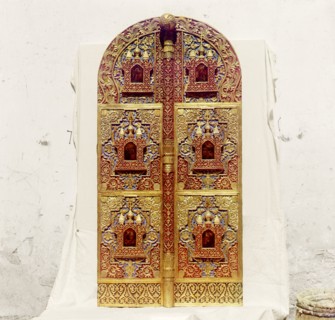 Carved wooden Holy Gates from the seventeenth century in the Rostov museum, Rostov Velikii, 1911. Creator: Sergey Mikhaylovich Prokudin-Gorsky.
