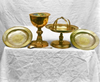Silver vessels, in the vestry of the Ipatievsky Monastery, Kostroma, 1911. Creator: Sergey Mikhaylovich Prokudin-Gorsky.