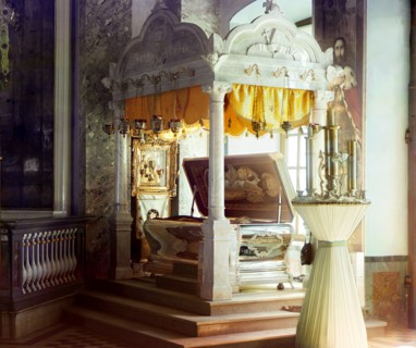 Sepulchre of the Venerable Dimitrii Rostovskii with relics, Yakovlevsky Savior ..., 1911. Creator: Sergey Mikhaylovich Prokudin-Gorsky.