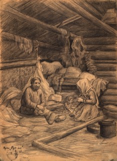 Interior of a wooden tent, 1928. Creator: Dmitrii Innokent'evich Karatanov.