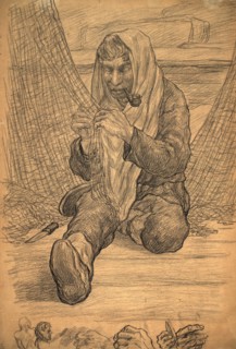 Repairing the net, 1928. Creator: Dmitrii Innokent'evich Karatanov.