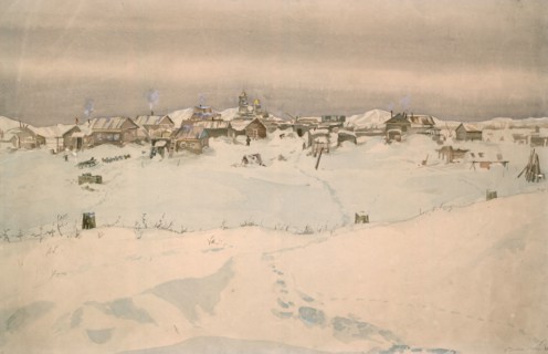 Kyusyur: Winter Landscape, 1929. Creator: Nikolaj Dmitrievic Travin.