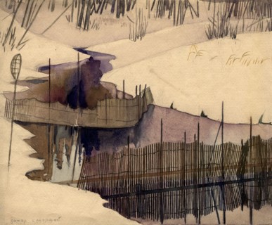 Blocked stream with weir in winter. Selkups, 1920. Creator: A. G. Vargin.