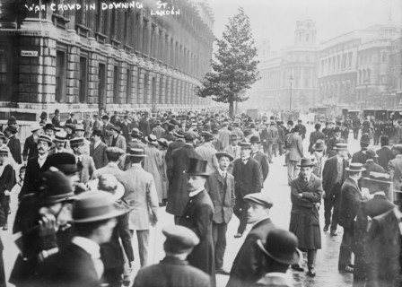 War Crowd in Downing St., London, 1914. Creator: Bain News Service.