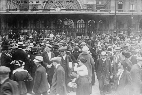 Reservists at Gare de l'Est, Paris, 1914. Creator: Bain News Service.
