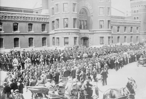 48th Highlanders, 12th Infantry, & 10th Royal leave Toronto for camp, 1914. Creator: Bain News Service.