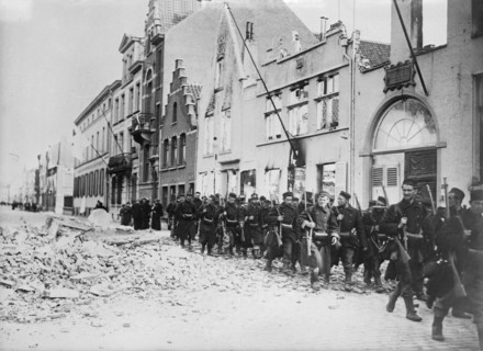 Belgians re-enter Termonde, between c1914 and c1915. Creator: Bain News Service.