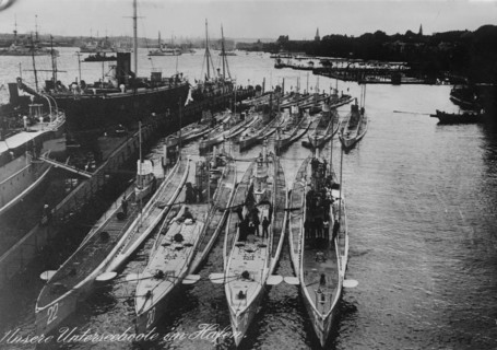 German Submarines in harbor, between c1914 and c1915. Creator: Bain News Service.