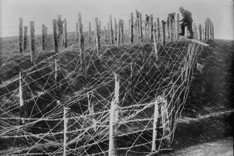 Germans fixing barbed wire tangle, between c1914 and c1915. Creator: Bain News Service.