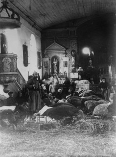Poor in North France sleeping in church, between 1914 and c1915. Creator: Bain News Service.