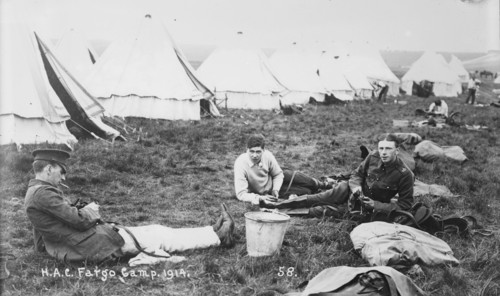 Recruits, Aldershot, H.A.C. Fargo Camp. 1914, 1914. Creator: Bain News Service.