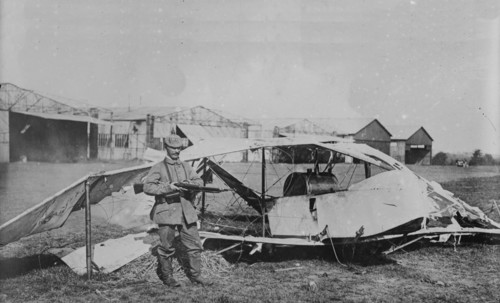 German guarding wrecked aeroplane, between 1914 and c1915. Creator: Bain News Service.