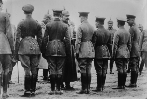 Kaiser giving iron cross to aviators, between 1914 and c1915. Creator: Bain News Service.