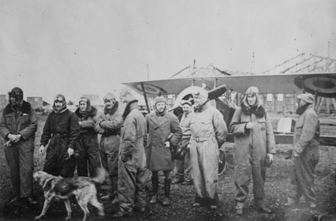 Victor Chapman, Elliott Cowdin, Wm. Thaw, Norman Prince, K. Rockwell, Bert Hall, Lieut..., c1915. Creator: Bain News Service.