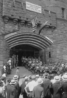 Kilties enter 71st Regt. Armory, July 1917. Creator: Bain News Service.