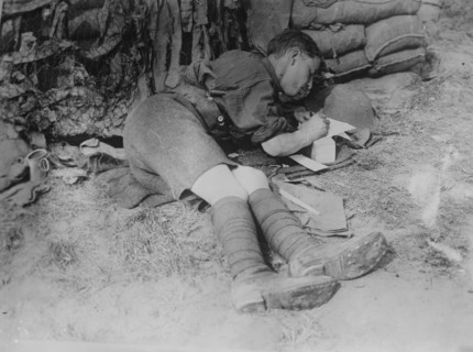 Tommy writing home after battle,  11 Jun 1917. Creator: Bain News Service.