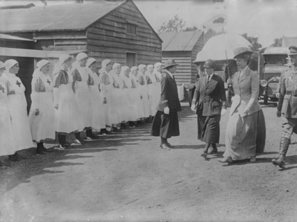 Queen Mary visits ambulance corps, 6 Jul 1917. Creator: Bain News Service.