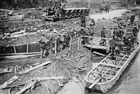 British loading pontoon boats with ammunition, 22 Apr 1917. Creator: Bain News Service.