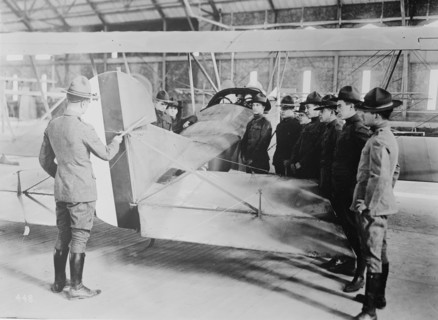 Studying aeroplane [i.e. airplane] rudder, 1917 or 1918. Creator: Bain News Service.