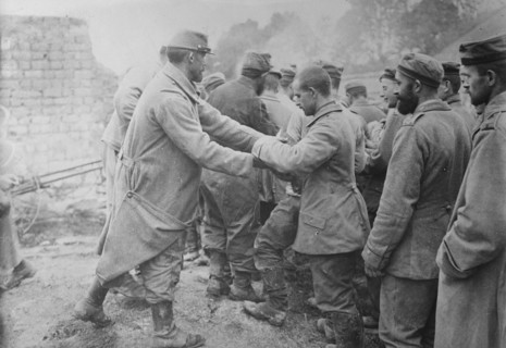 Bread to German prisoners, Champagne, between c1915 and c1920. Creator: Bain News Service.