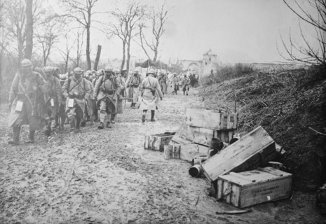 On Maubeuge Road, coming from 1st line trenches, between c1915 and c1920. Creator: Bain News Service.