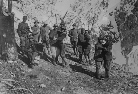 Italian soldiers' amusements at mountain outpost, between c1915 and c1920. Creator: Bain News Service.
