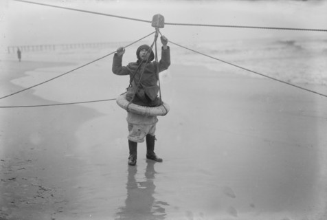 Man demonstrating ship rescue apparatus, 1919. Creator: Bain News Service.