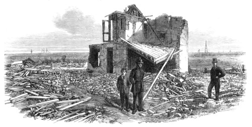 The explosion of a gunpowder magazine near Erith: ruins of Silver's house, 1864. Creator: Unknown.