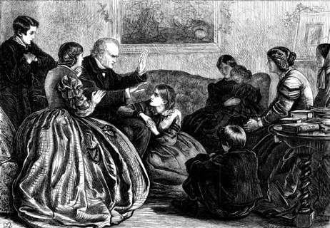 Christmas Story-telling - drawn by J. E. Millais, 1862. Creator: Dalziel Brothers.