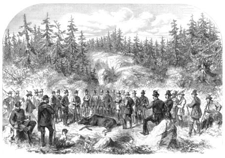 Visit of the Prince and Princess of Wales to Sweden: elk-shooting in the Forest of Högtorp…, 1864. Creator: Unknown.