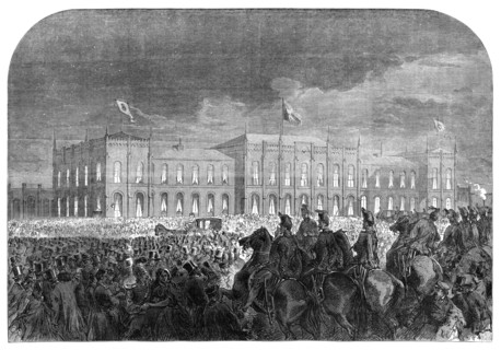 Visit of the Prince and Princess of Wales to Sweden: departure from Gottenborg Railway Station, 1864 Creator: Unknown.