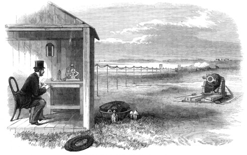 Electro-ballistic apparatus for measuring the speed of cannon-shot, 1864. Creator: Unknown.