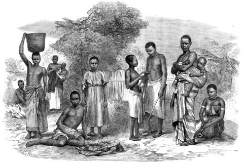 Men and women of the Manganja and Ajawa tribes, from the Zambesi Country, in Africa, 1864. Creator: Unknown.