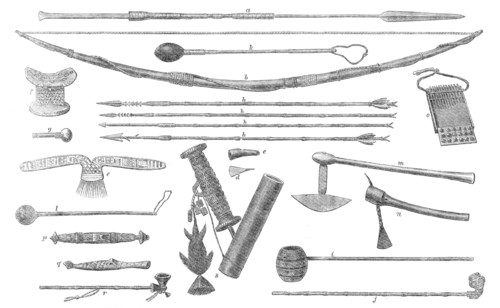Implements and weapons of the Manganja and Ajawa tribes of the Zambesi Country, in Africa, 1864. Creator: Unknown.
