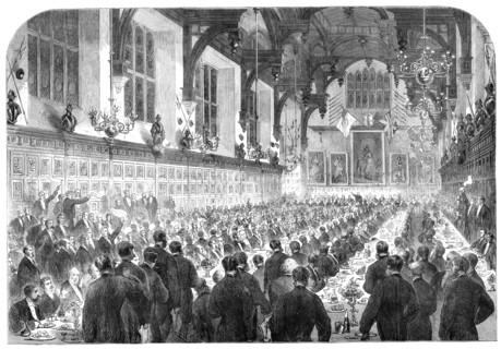 The banquet given to M. Berryer in the Middle Temple Hall by the members of the English Bar, 1864. Creator: Unknown.