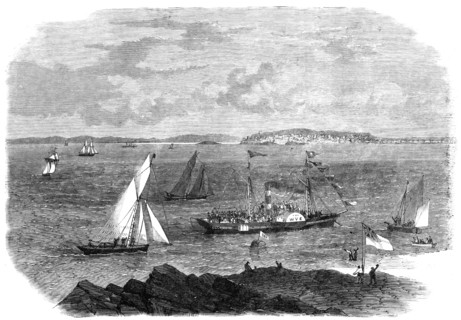 Laying the foundation-stone of Brean Down Breakwater, Weston-Super-Mare, 1864. Creator: Unknown.