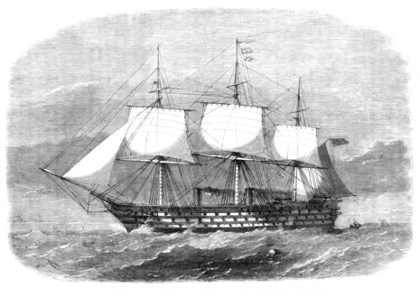 H.M.S. Victoria, 102 guns, the new flagship of the Mediterranean fleet, 1864. Creator: Smyth.