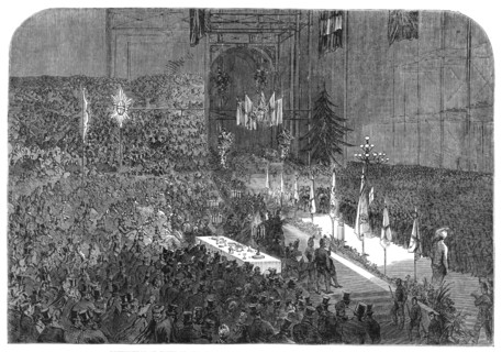 Distribution of prizes at the Crystal Palace to the London Rifle Brigade on Saturday last, 1864. Creator: Unknown.