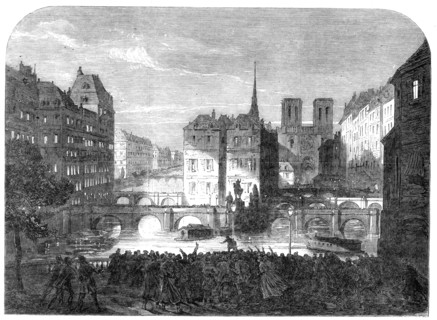 Scene from "The Workmen of Paris", at the Adelphi Theatre; Paris by Moonlight, 1864. Creator: Unknown.