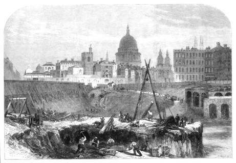 The works of the Metropolitan extension railway in Smithfield, 1864. Creator: Mason Jackson.