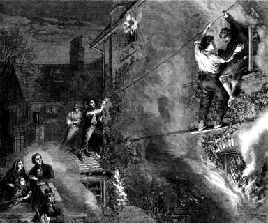 Lord Riverdale's Repentance: George rescuing his grandfather, drawn by A. Hunt, 1862. Creator: Mason Jackson.
